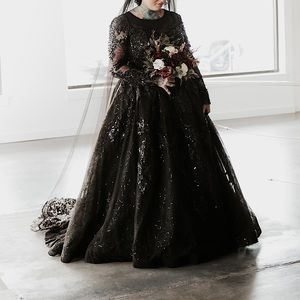 Black wedding dress with veil